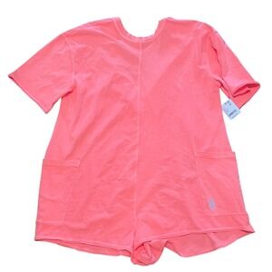 Free People Hot Shot Tee Neon Coral Pink Cotton Elastane Romper Womens Small NWT